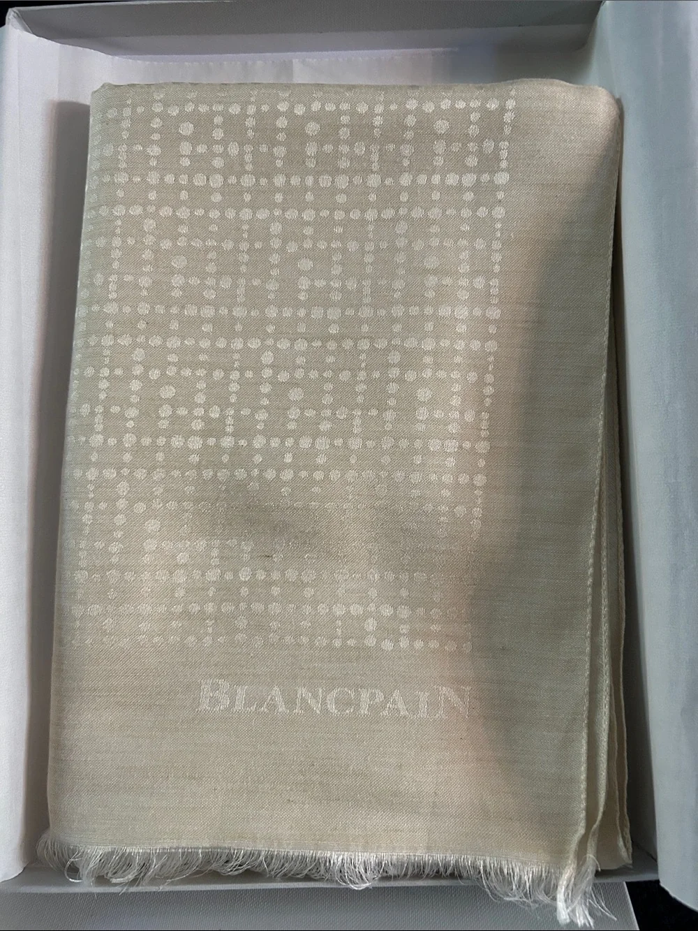 Blancpain 60% Cotton 40% Silk Scarf Made in Italy Cream Colored New in Box NWT
